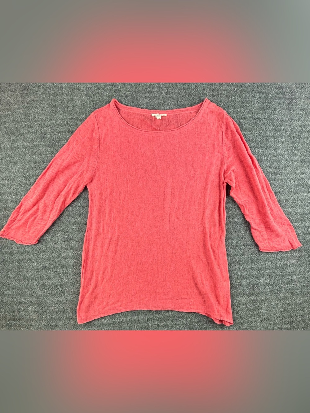Eileen Fisher 100% Linen 3/4 Sleeve Coral Blouse Size Large